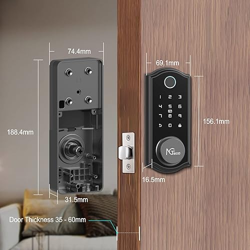 Vista 9 de NGTeco Cerradura de puerta de entrada sin llave de huellas dactilares, cerrojo inteligente para puerta delantera, cerrojo inteligente con Bluetooth