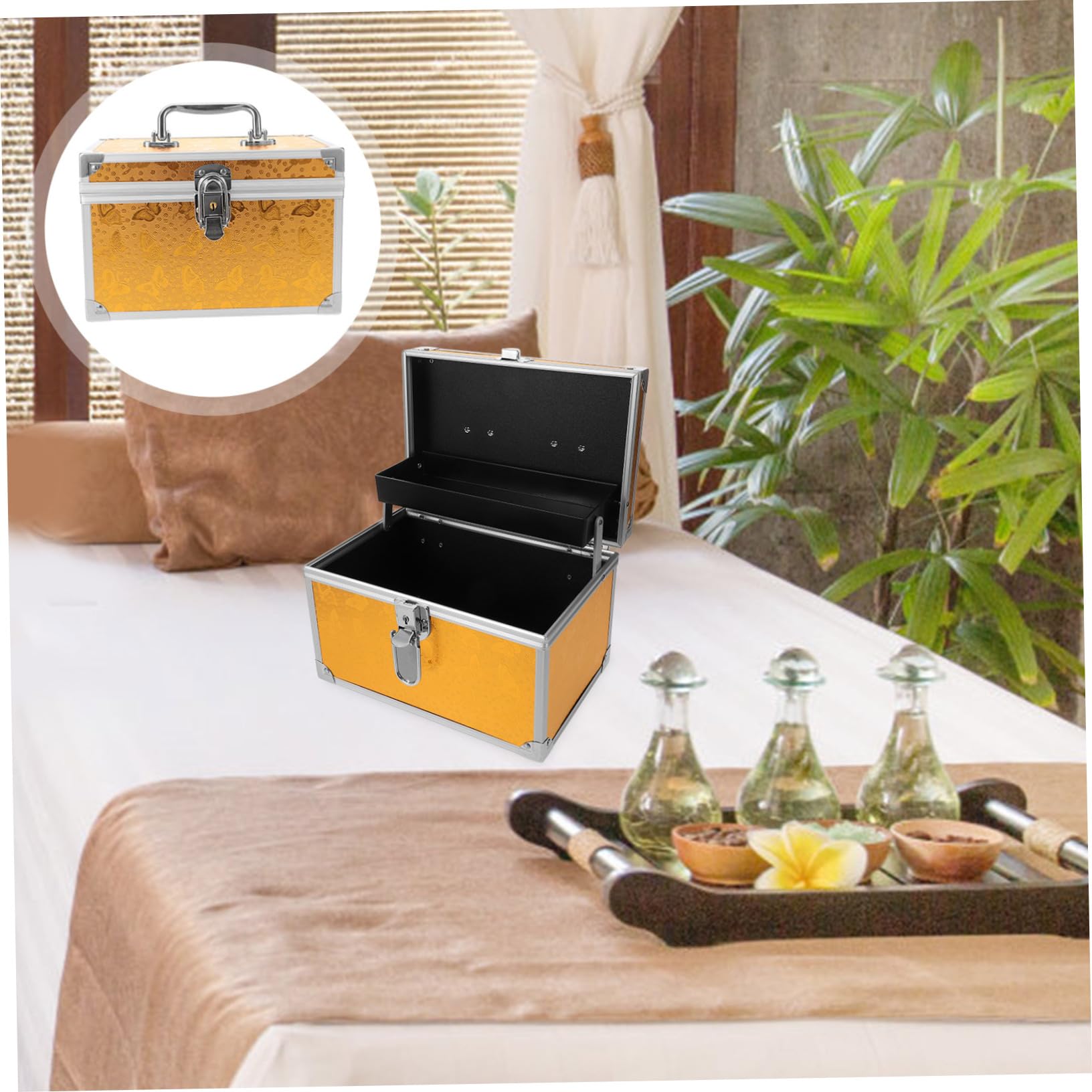 Alipis Valigetta per Attrezzi Organizzazione Interna Uso Quotidiano per Outdoor e Portatile in Lega di Alluminio, Oro, Manico Ergonomico