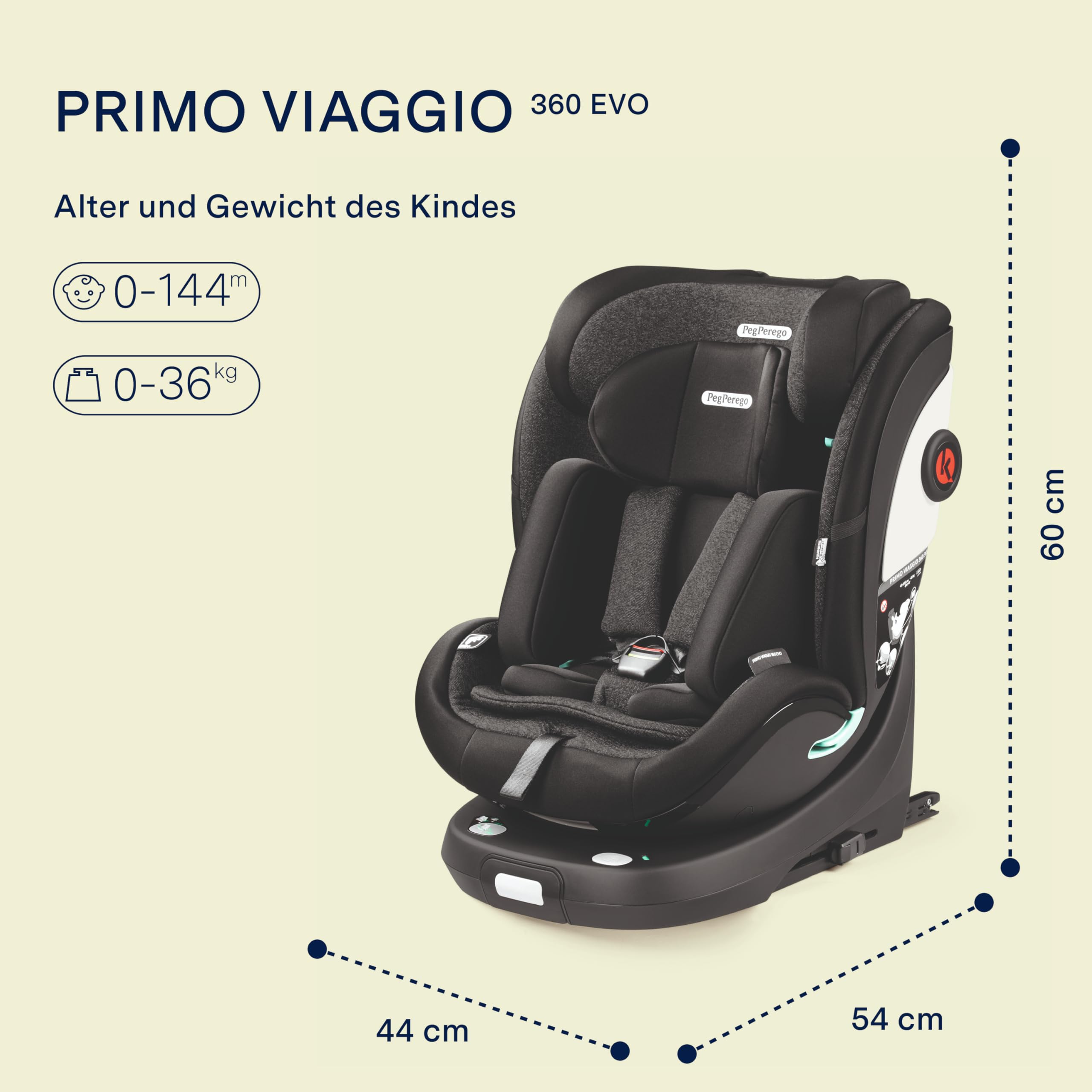 Peg Perego Primo Viaggio 360 EVO Autositz All-In-One mit ISOFIX, Drehbar, Verstellbar, für Kinder von der Geburt bis 150 cm (0-12 Jahre), 0-36 kg, Planet