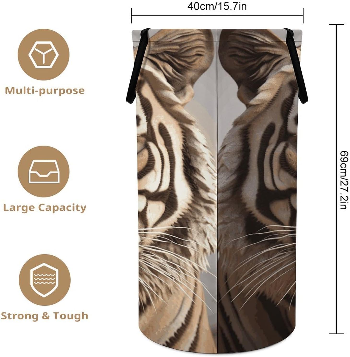 3D Tiger Head Large Laundry Basket Waterproof Collapsible Laundry Hamper Clothes Storage Basket Toys Bin for Bathroom Bedroom Home Decor