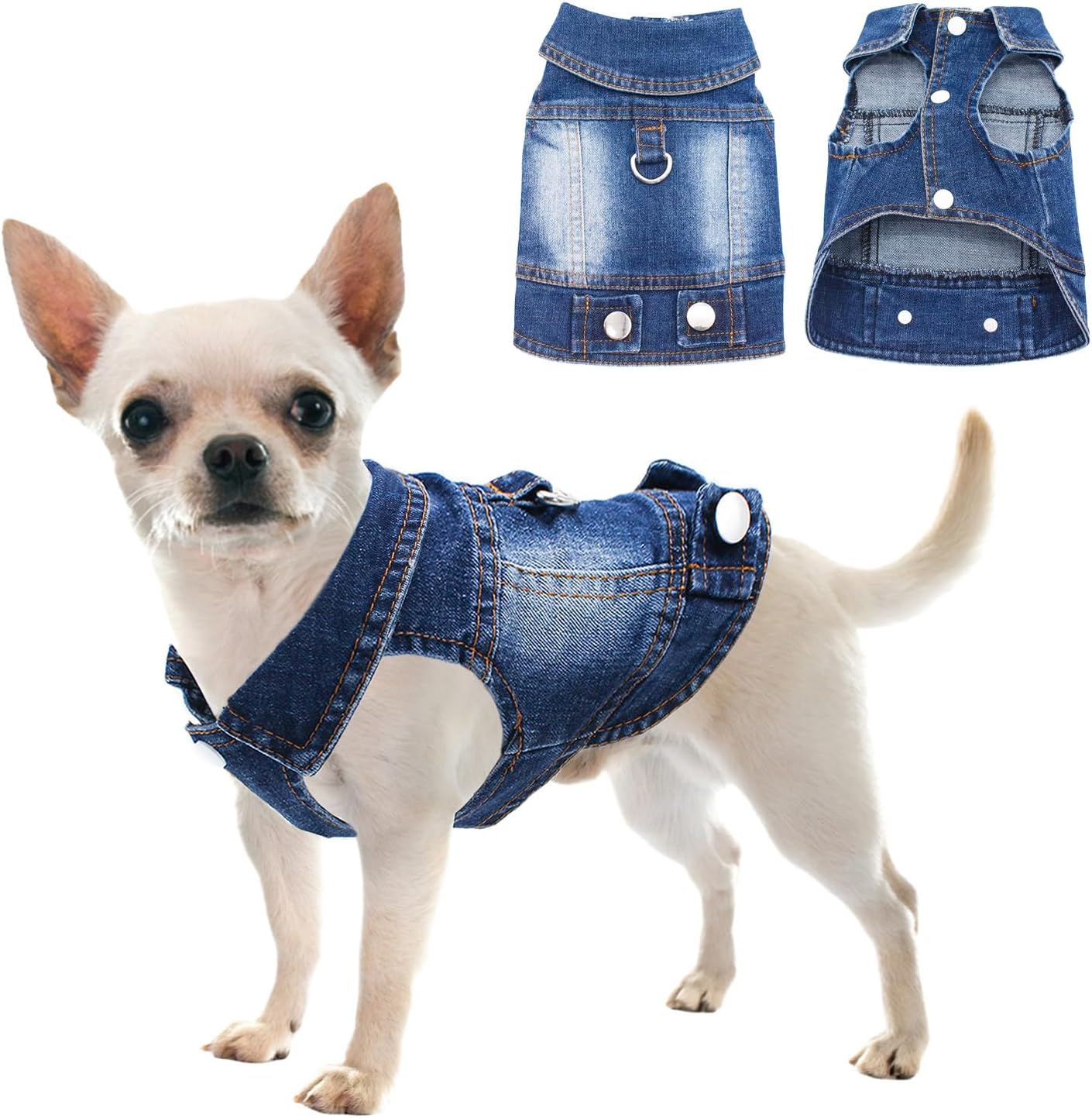Chaqueta de Jean para Perros Pequeños y Medianos - Chaleco Denim para Mascotas - Talla Mediana, Azul