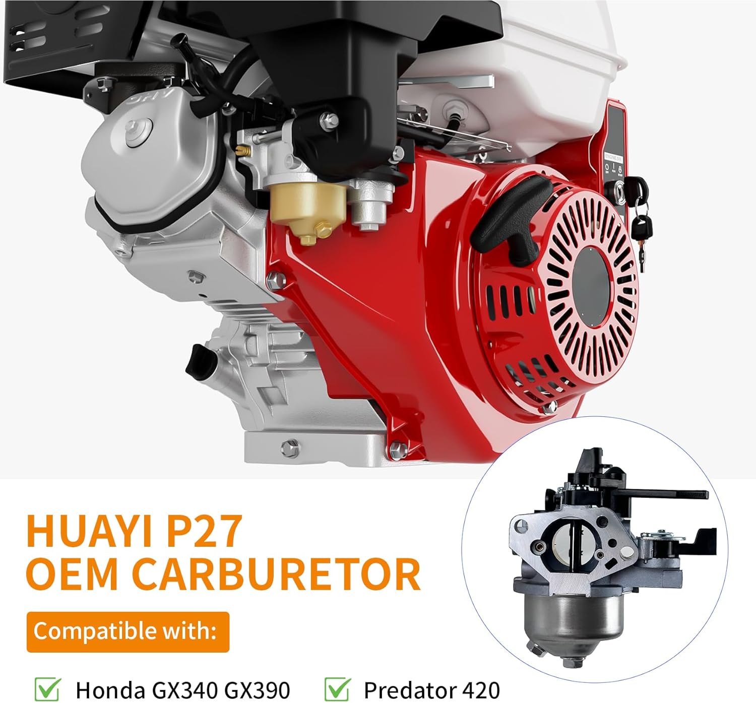 YAMAKATO Huayi P27 Predator 420cc Carburetor 16100-ZF6-V01 for Honda and Clone GX390 GX340 11hp Predator 13hp Pressure Washer Snow Blower Mini Bikes…