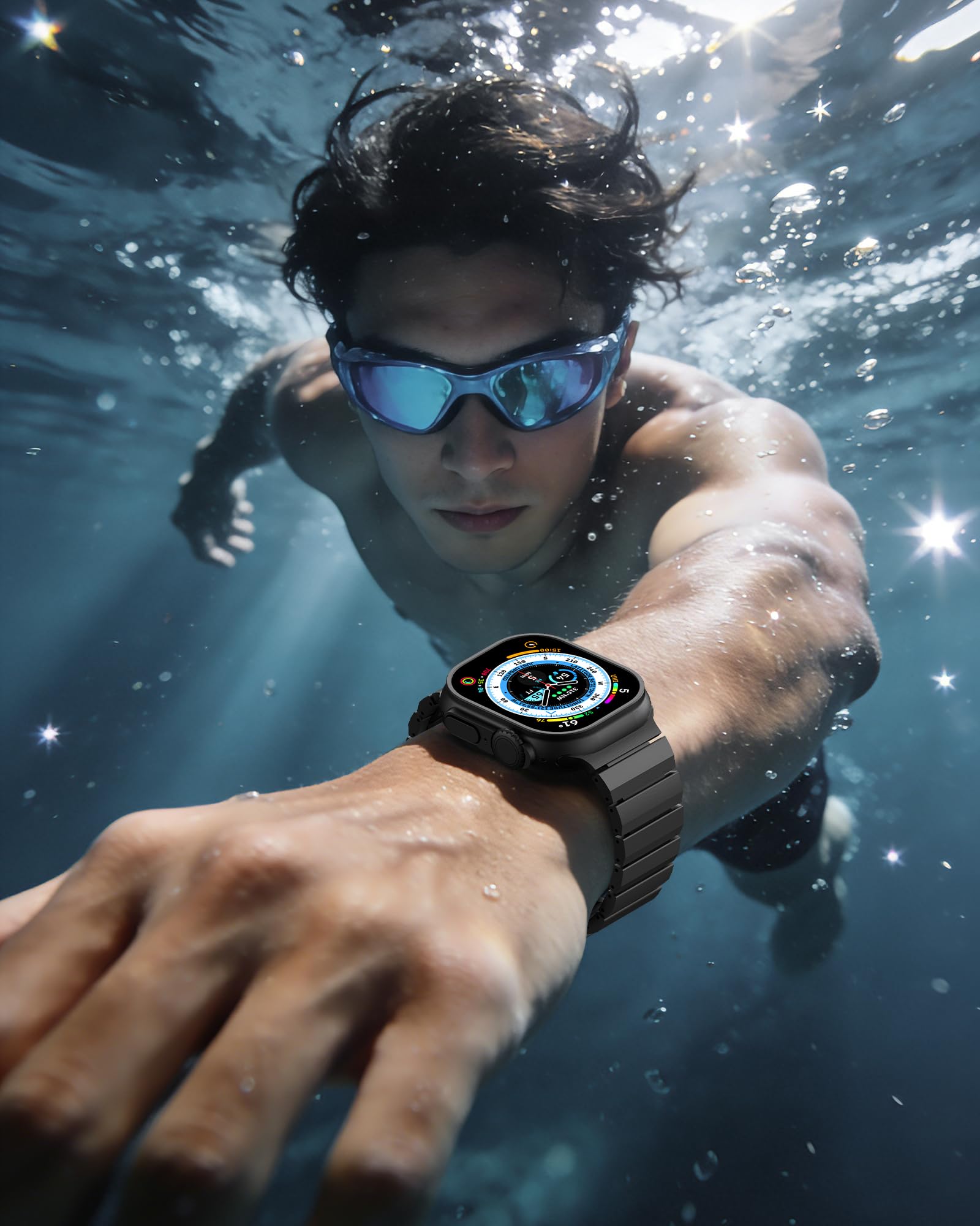 KU XIU Correa de titanio compatible con Apple Watch Ultra 2, 49 mm, 46 mm, 45 mm, 44 mm, 42 mm, correa de repuesto de metal de titanio para iWatch Ultra S10 SE S9 8 7 6 5 4 3 2 1