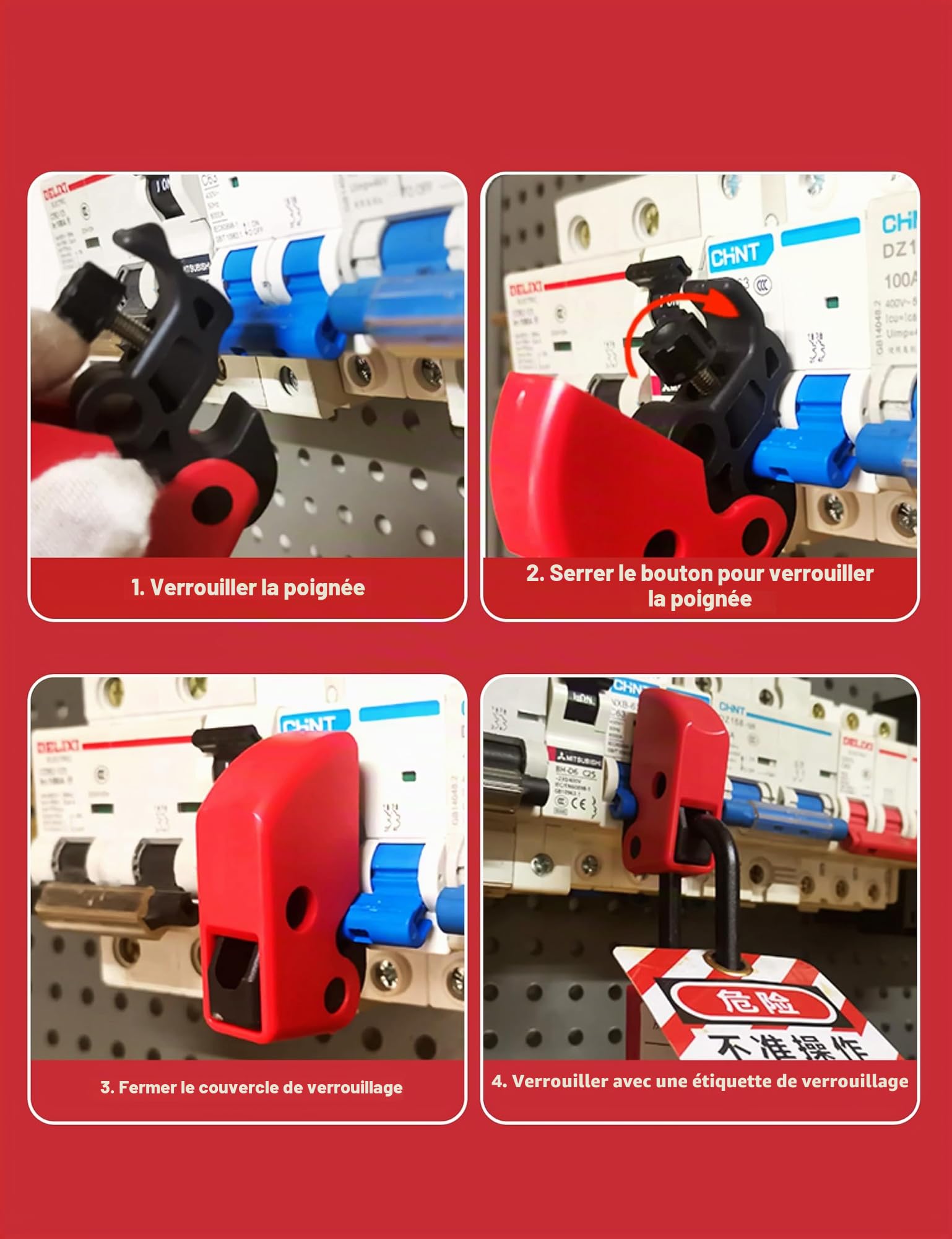Kit de 10 dispositifs de verrouillage de disjoncteur industriels et chimiques - Compatibilité universelle, matériaux durables (nylon et laiton), vis autobloquante