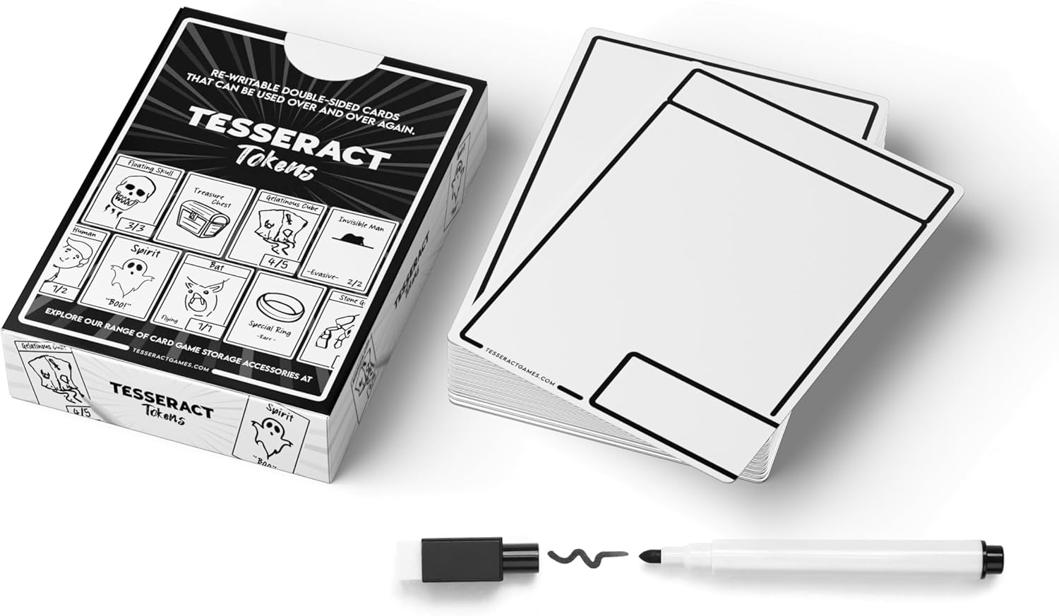 25 Universal DoubleSided Dry Erase Cards/Tokens + Black Pen Enhance