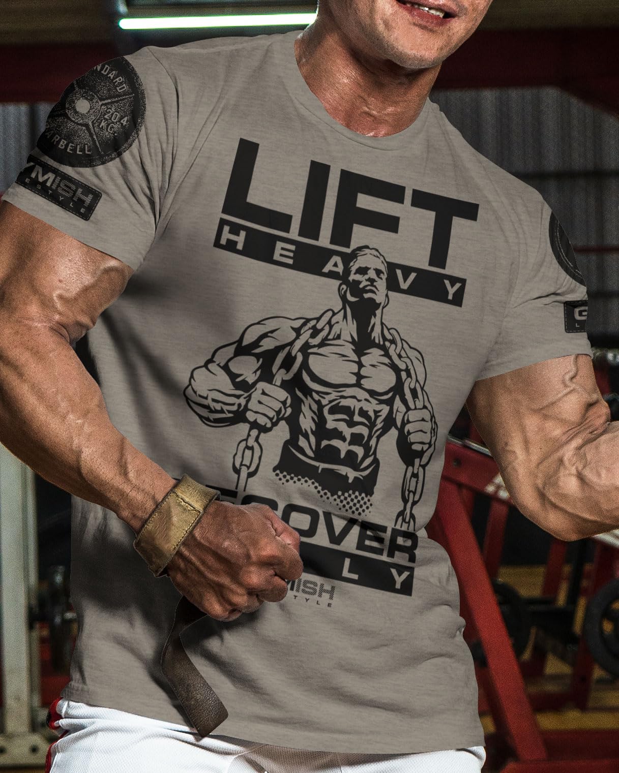 Lift Heavy Recover Fully T-Shirts for Workout, Funny Gym Shirt for Men (XL, Lift Heavy Recover Fully Warm Grey Branded)