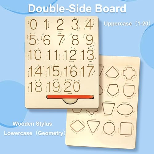 Miniatura 3 de Rastreo de números para niños de 3 a 5 años, tablero de aprendizaje de escritura a mano con geometría digital, tablero de práctica de madera de