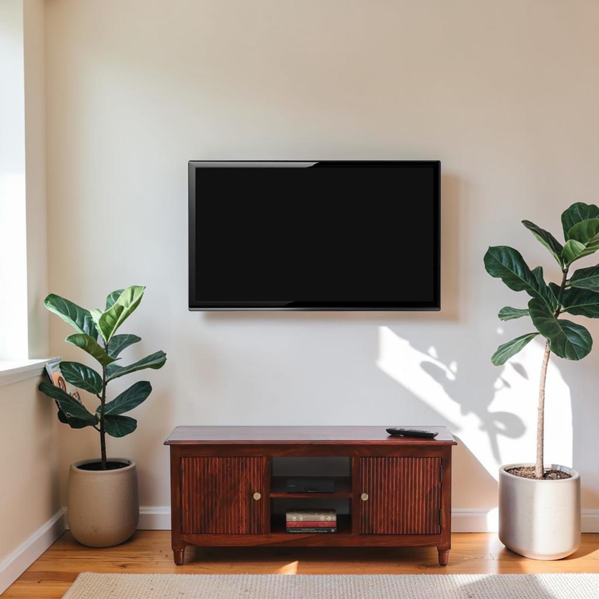 Camden Sheesham Wood TV Unit | 46-Inch Entertainment Center with Storage Cabinets & Open Shelves | Wooden TV Cabinet for Living Room (46 × 16 × 20 Inches)-image-7