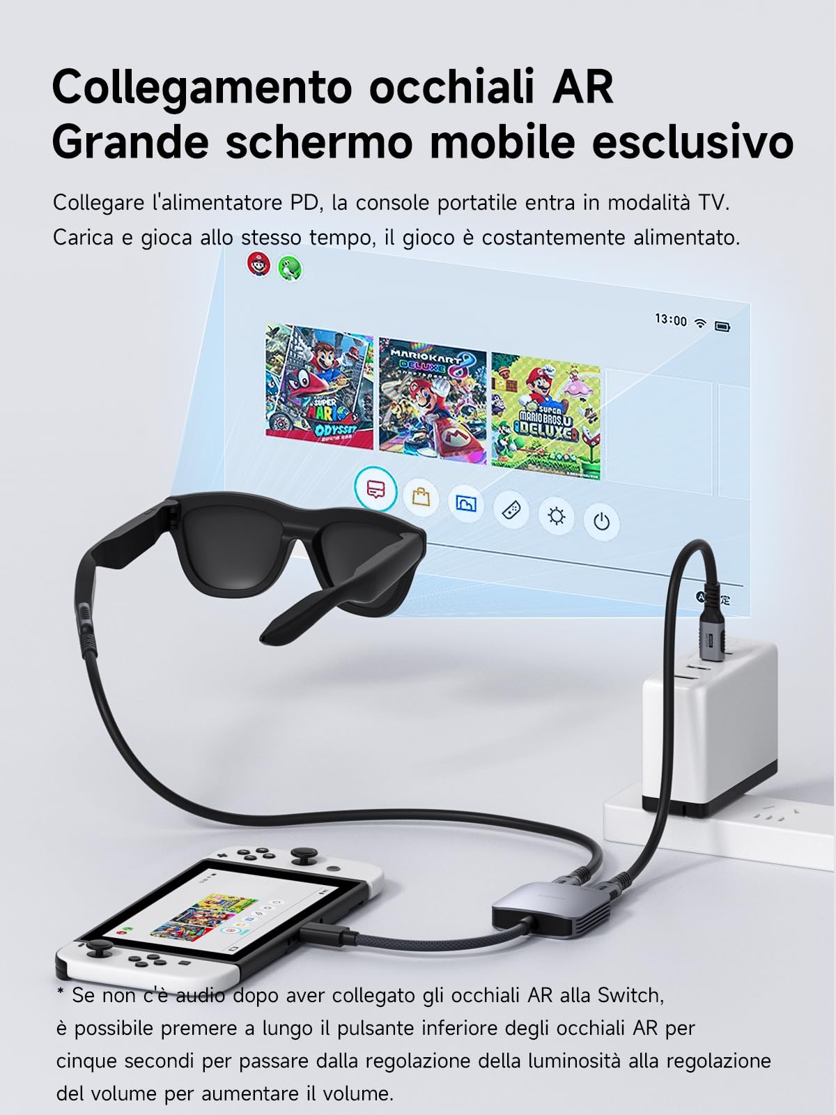 Hagibis - Adattatore per occhiali AR da 8K60Hz da 4K144 Hz USB C a occhiali e convertitore di ricarica, adattatore di alimentazione e set da 100WPD per XREAL, Viture(Non compatibile con Switch2)
