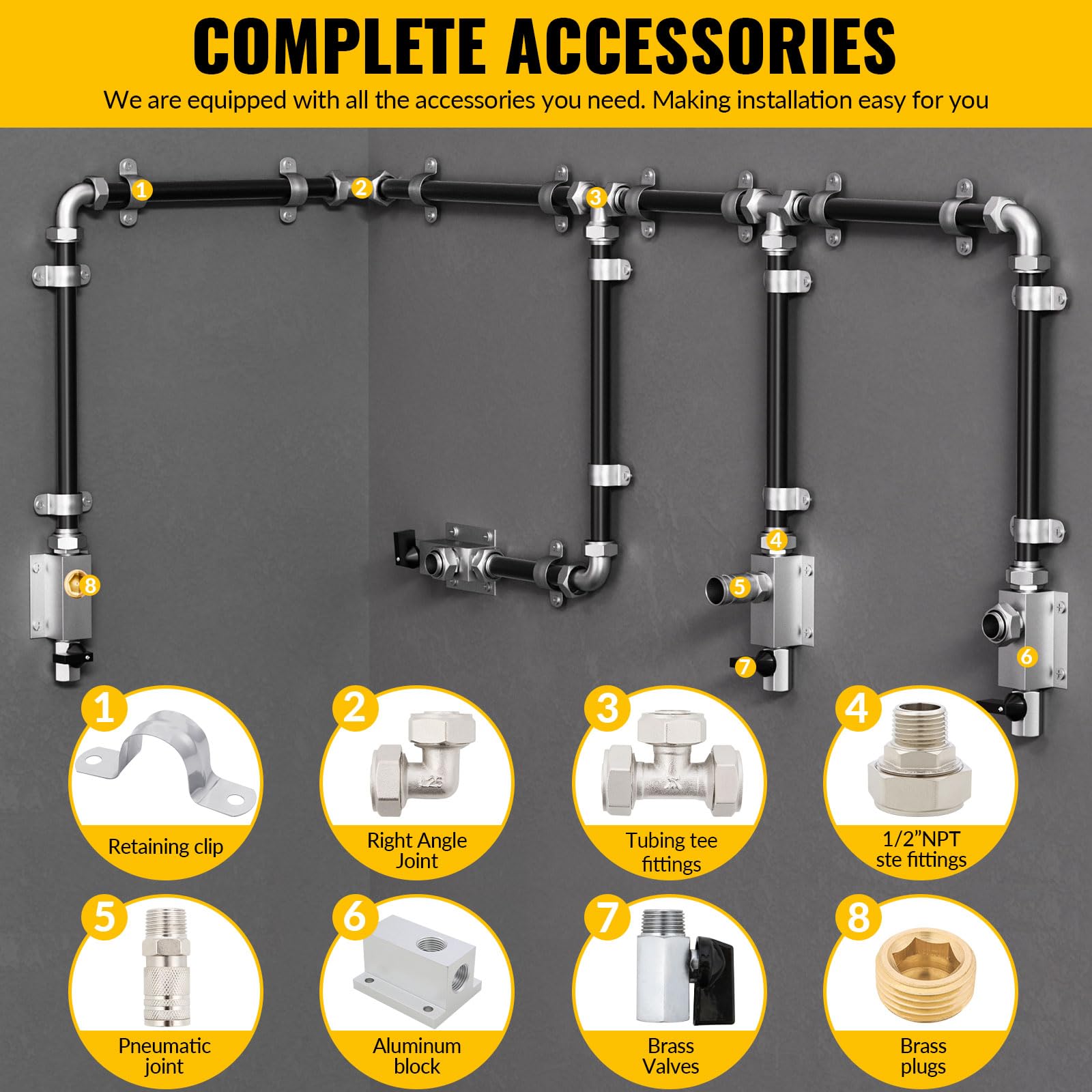 Shop - Kit de línea de aire, sistema de tuberías de aire comprimido negro de 3/4 pulgadas x 100 pies, tubos de polietileno de alta densidad y bloques de salida de aluminio, kit de tubos de línea de