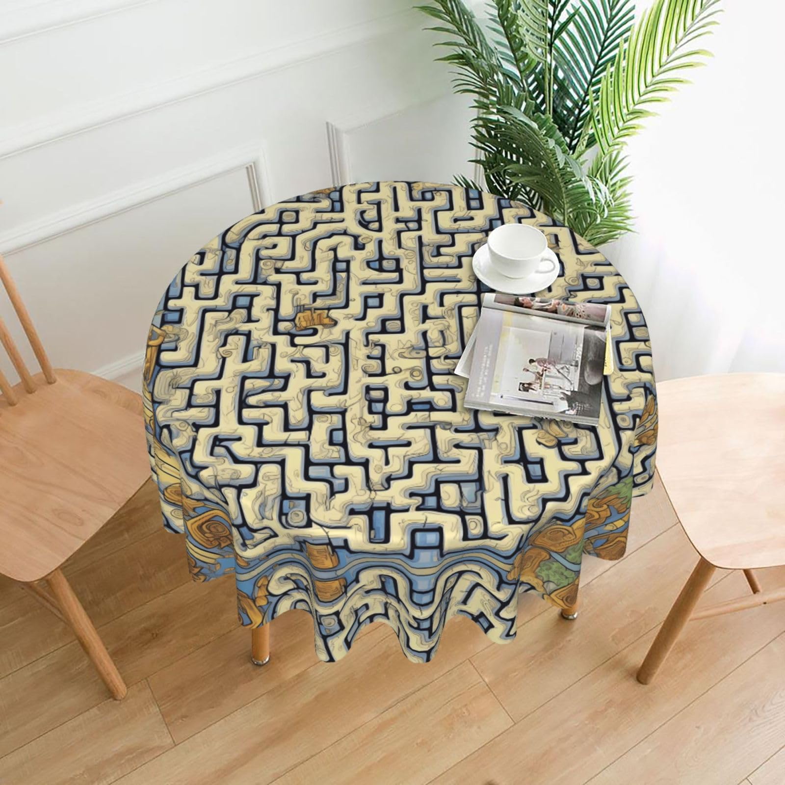 MROWYC Labyrinth Treasure Map Printed Practical Round Tablecloth, Durable, Suitable for Home, Restaurant, Hotel, Gathering, and Decorative Table Covers