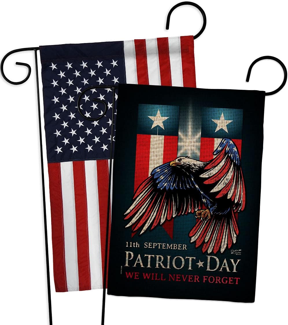 Patriot Day 911 Burlap Garden Flags Pack Patriotic World Planet Peace Environment Awareness United State American USA Applique Small Decorative Gift Yard House Banner Double-Sided US Made 13 X 18.5