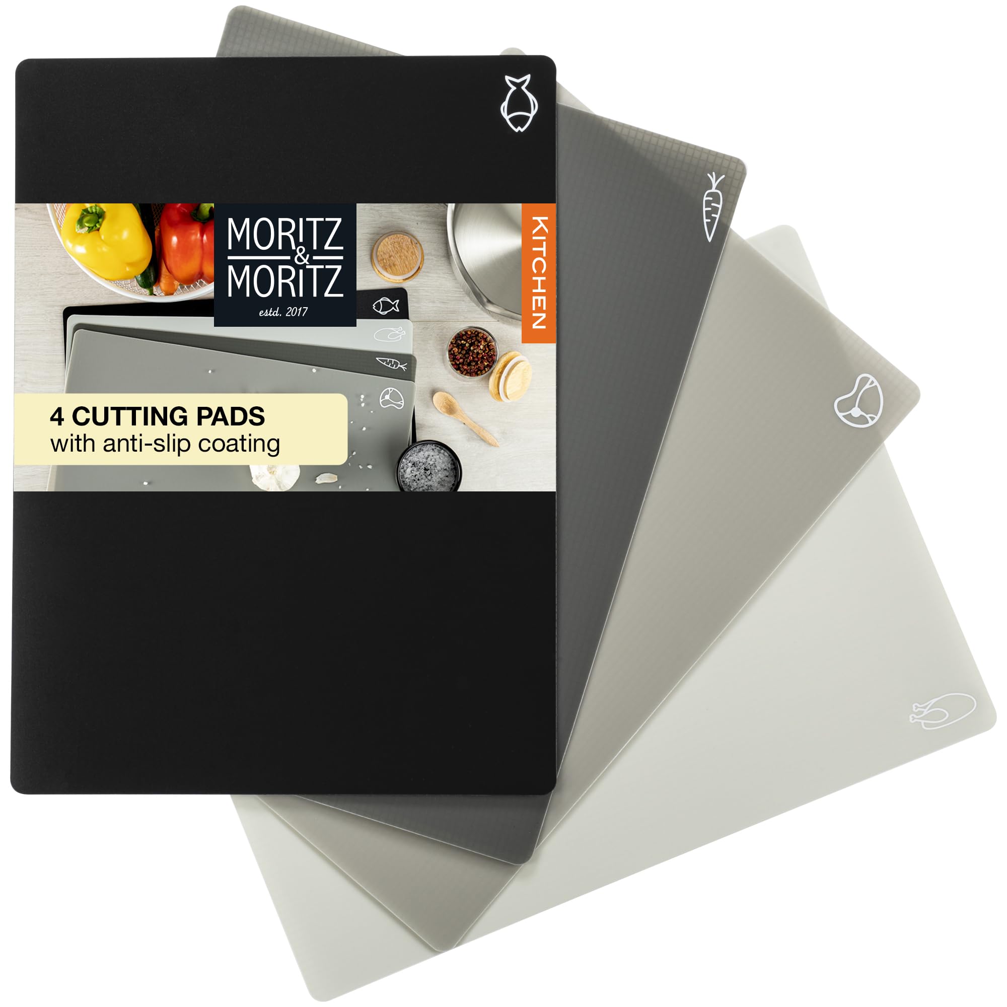 Moritz & Moritz Black 4 X Soft Cutting Boards – 28 X 38 Cm Each – Plastic Board For Quick Work – Flexible Plastic Chopping Board Set
