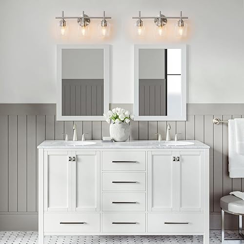Miniatura 7 de Lámpara de baño de 3 luces, lámpara de tocador de níquel cepillado, lámpara de pared de baño para espejo, cocina, dormitorio, pasillo, sala de