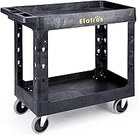 ELAFROS Heavy Duty 550 lb Utility Cart 34x17 Inch - Deep Tub Shelves, Swivel Lock Wheels, 2-Tier Rolling Service Cart for Warehouse Garage Cleaning