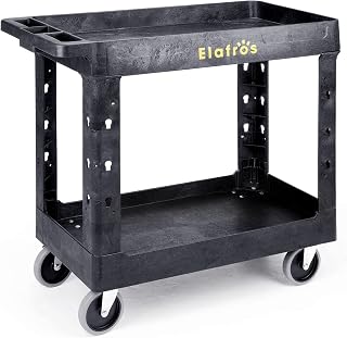 ELAFROS Heavy Duty 550 lb Utility Cart 34x17 Inch 2-Tier Deep Shelf Rolling Service Cart for Garage Warehouse Cleaning