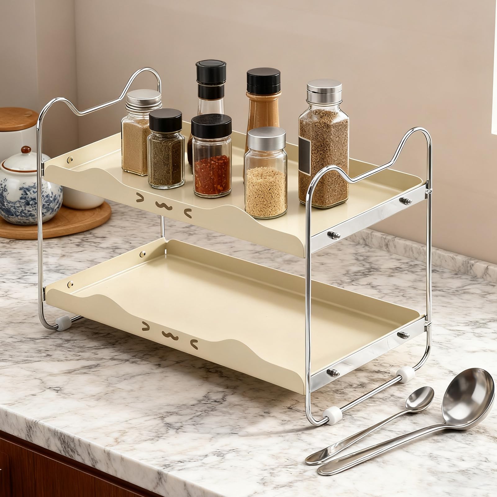 Estante Para Encimera De Cocina Almacenamiento Antideslizante Que Ahorra | Organizador De Almacenamiento Para Encimera Con Estante De Cocina Para Tarros Especias Tazas Botellas Baño