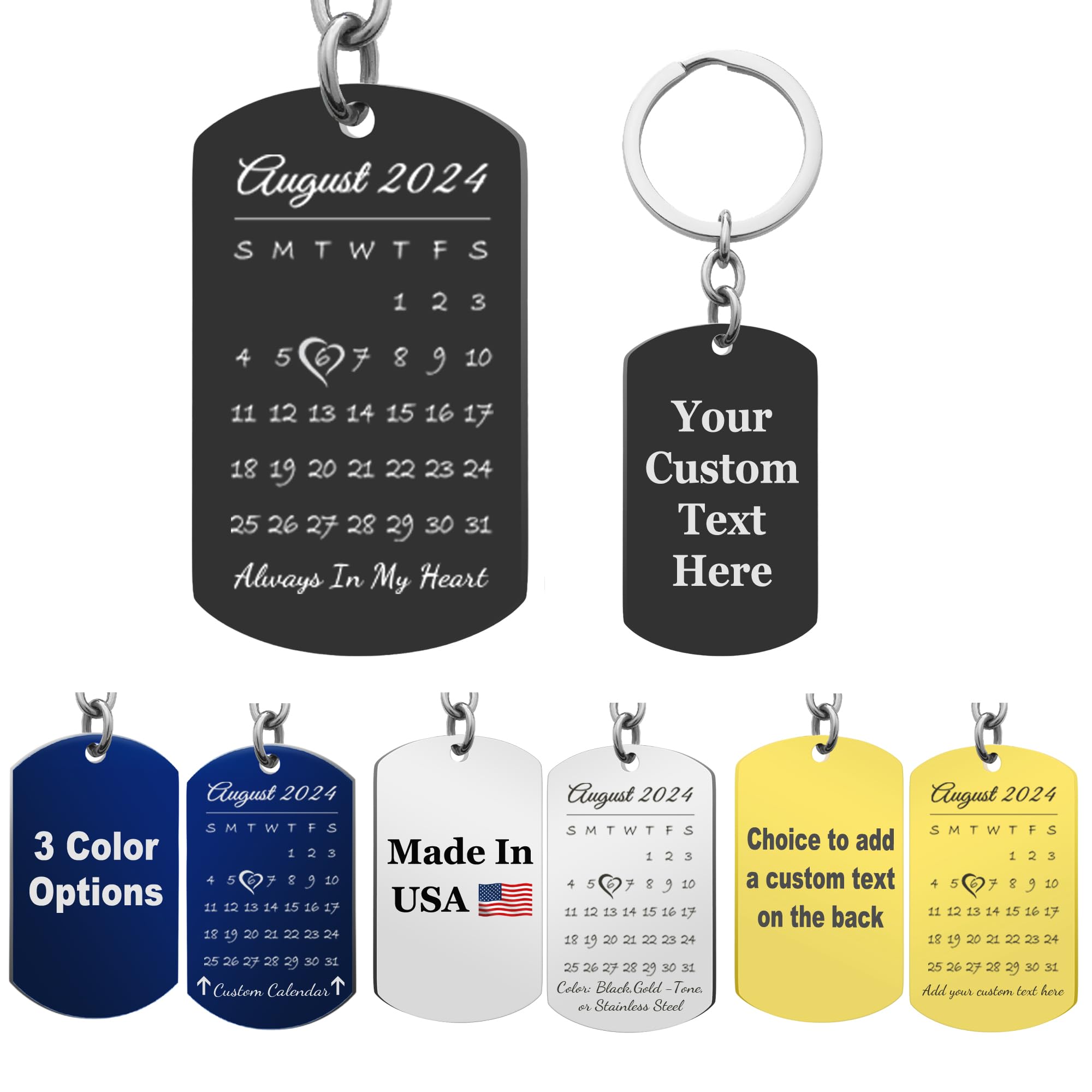 Custom Keychain Laser Engraved Personalized Calendar Date/Photo/Text Full Color Picture