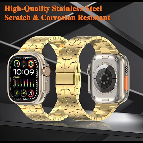 Miniatura 75 de MioHHR Correa y funda de acero inoxidable compatible con Apple Watch Band de 1.772 pulgadas, cubierta protectora de metal para hombres para iWatch