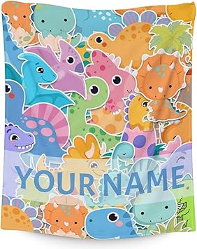 Personalized Dinosaur Blanket Gifts with Name - 40"x50" Cute Throw for Girls & Boys - Colorful Soft Fuzzy Blankets for Bed, Couch & Living Room