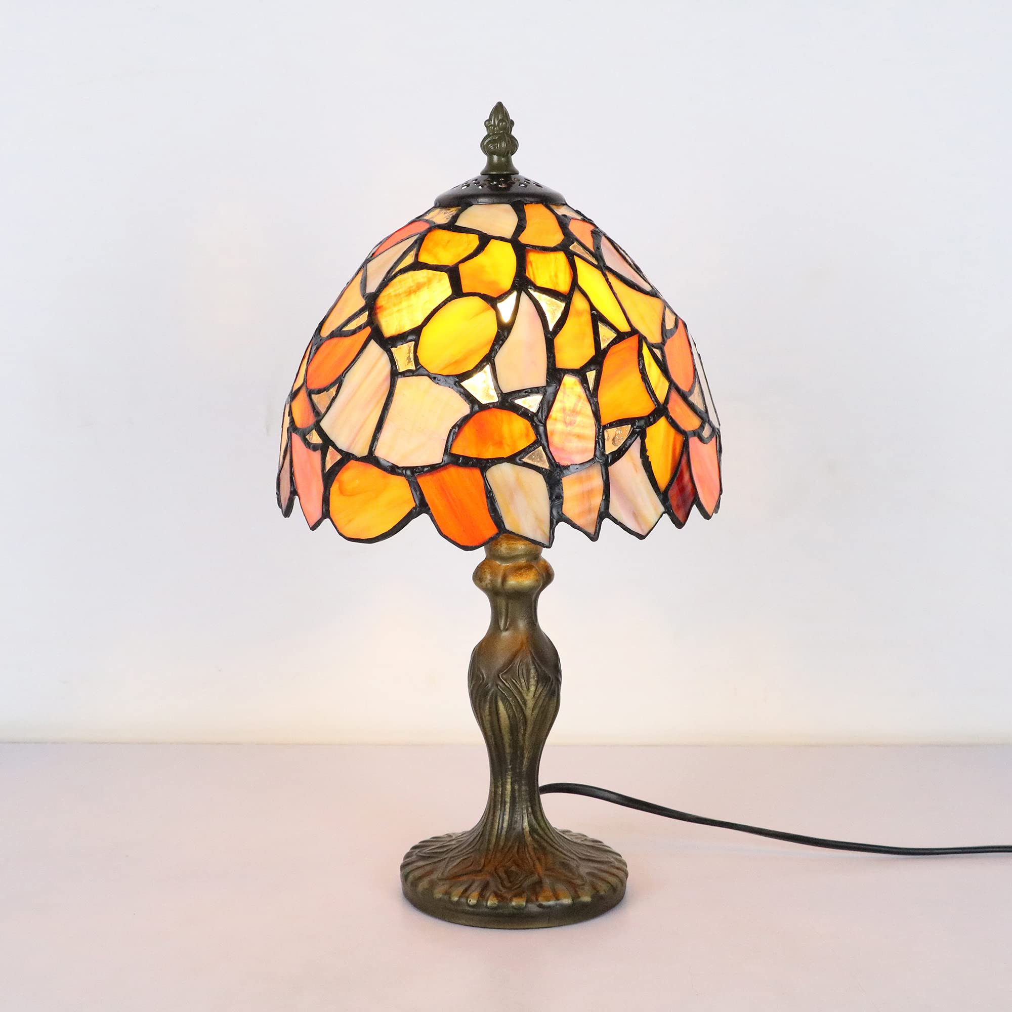Tiffany Vintage Tischlampe - E14 Kinderzimmer Deko Glasmalerei Klein, Dellemade Gelbes Ahornblatt für Schlafzimmer/Wohnzimmer [Ohne Glühbirnen]