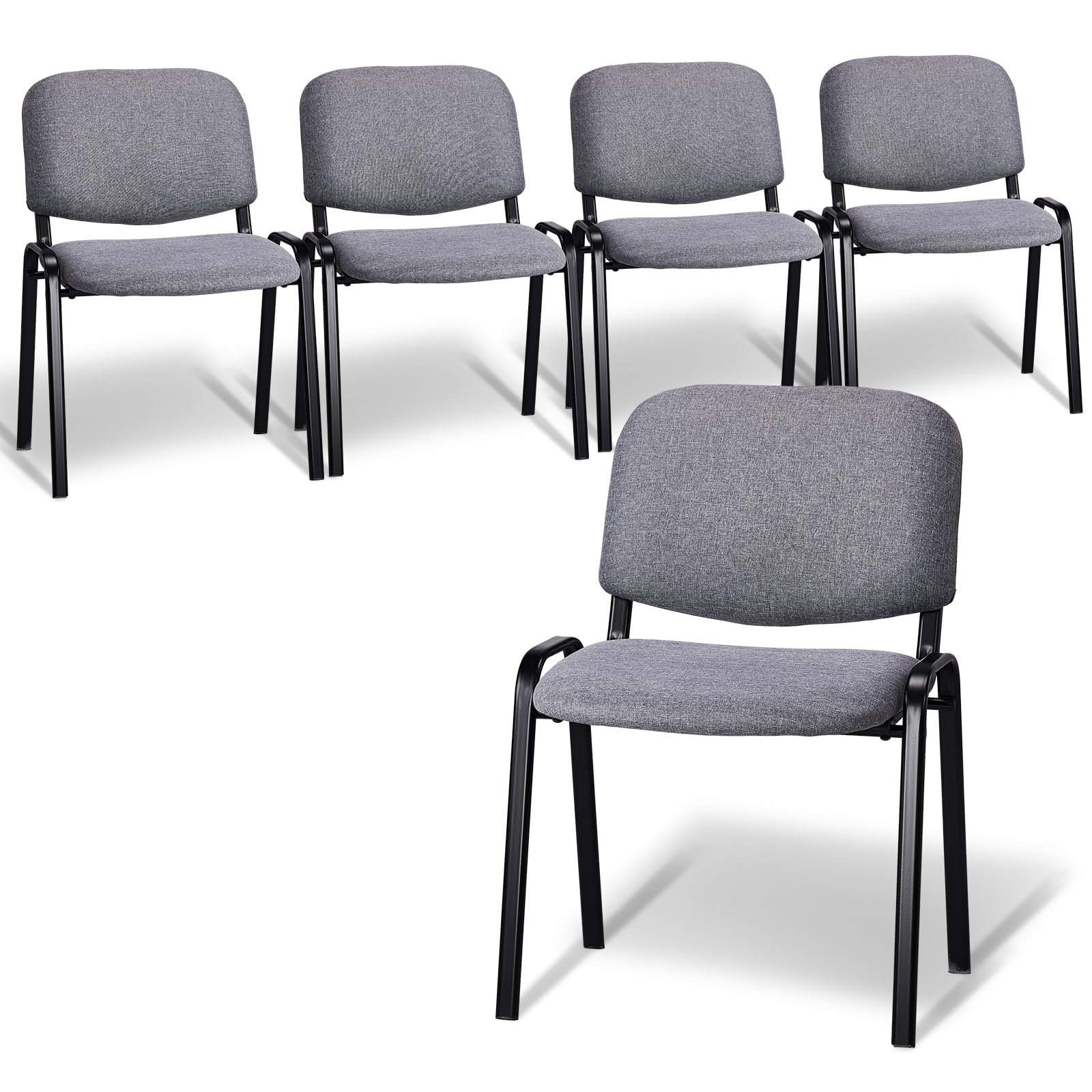 VINGLI 5-Pack Waiting Room Chairs, Stackable Chair for Office, Fabric-Grey