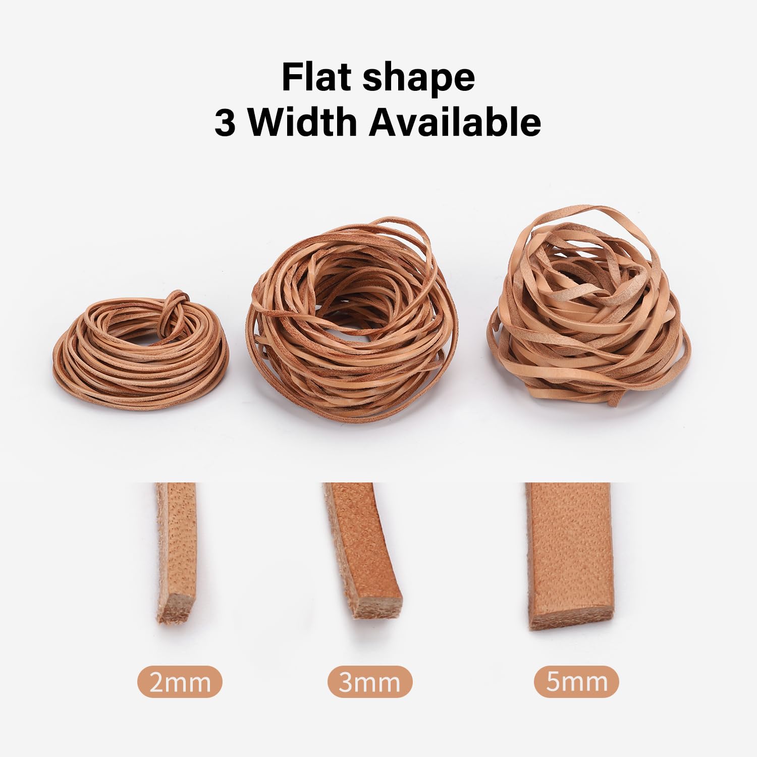 Cordon en cuir véritable plat naturel végétal - Marron clair - 2/3/5 mm - Pour bracelets, bijoux, colliers, loisirs créatifs (3 mm x 15 m)
