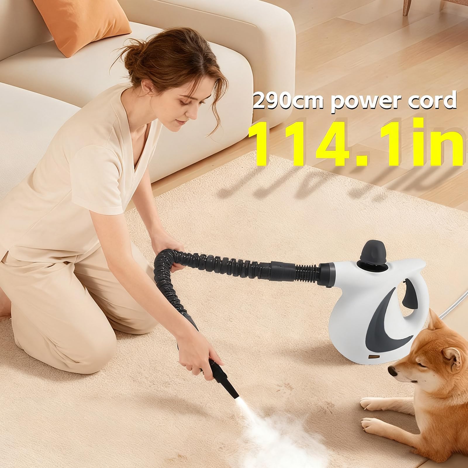 Limpiador a vapor 12 accesorios, eléctrico | Limpiador a Vapor para Azulejos Suelos, Alfombras, Tapicería, Muebles, Sofá, Zonas de Mascotas, Azulejos, Madera, Ropa,