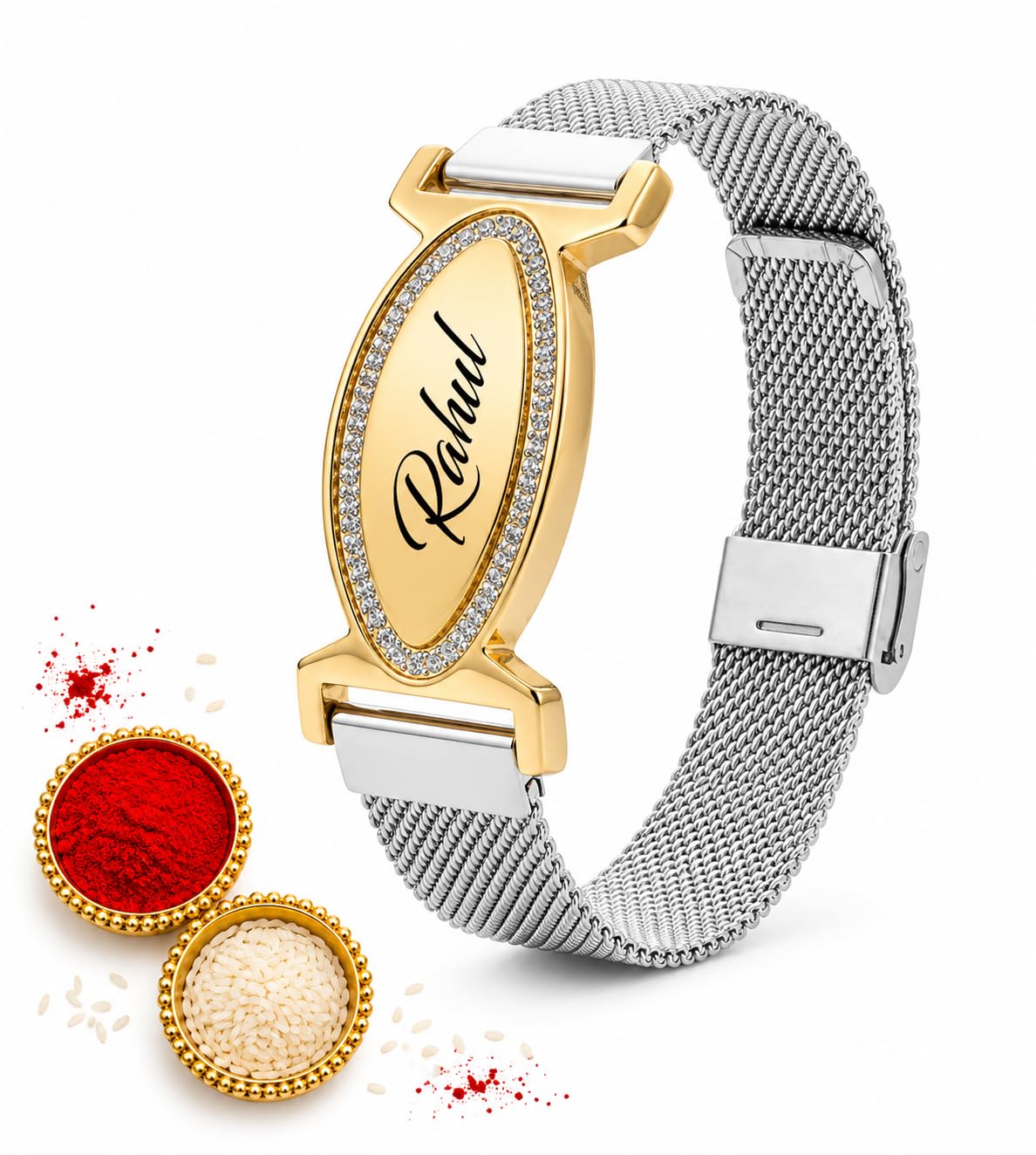 Pavisha Creation Customised Magnetic Bracelet Rakhi for Brother | Personalized Name with Stainless Steel Mesh Strap | Premium Rakhi Cum Bracelet | Raksha Bandhan Gift for Bhai-image-25