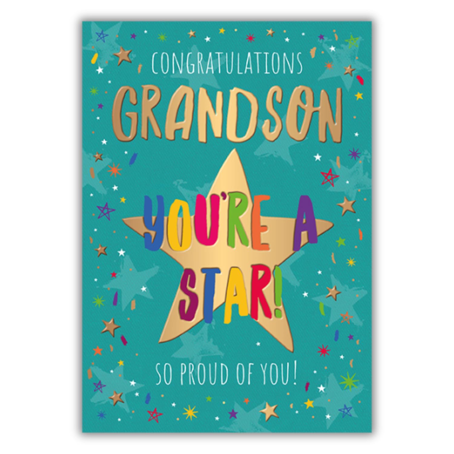 Words and Wishes Grandson Congratulations Card - You're a Star - Stars and Confetti with Foil Finish - Eco-Friendly