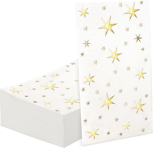 Belle Vous 50 Pack 3-Ply White and Gold Napkins - 20 x 11cm / 7.87 x 4.33 inches - Disposable Paper Luncheon Napkins for Party Decoration, Birthdays, Weddings, Lunch, Dinner, Cocktails and Kitchens