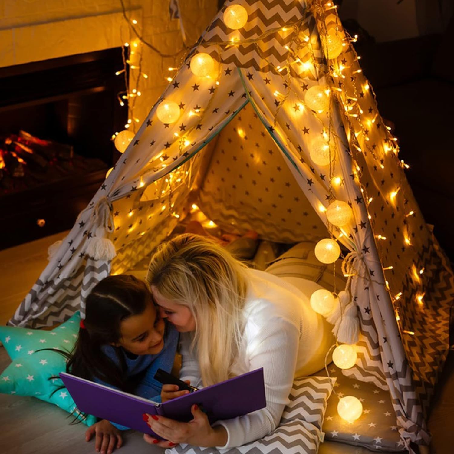 Ghirlanda Luminosa Cameretta, 3,8M 20 Sfere Cotone LED Catena Luminosa Interno Con spina, per Decorazione Della Luce Notturna Interna, Come Natale, Matrimonio, Festa, Stanza, Tenda
