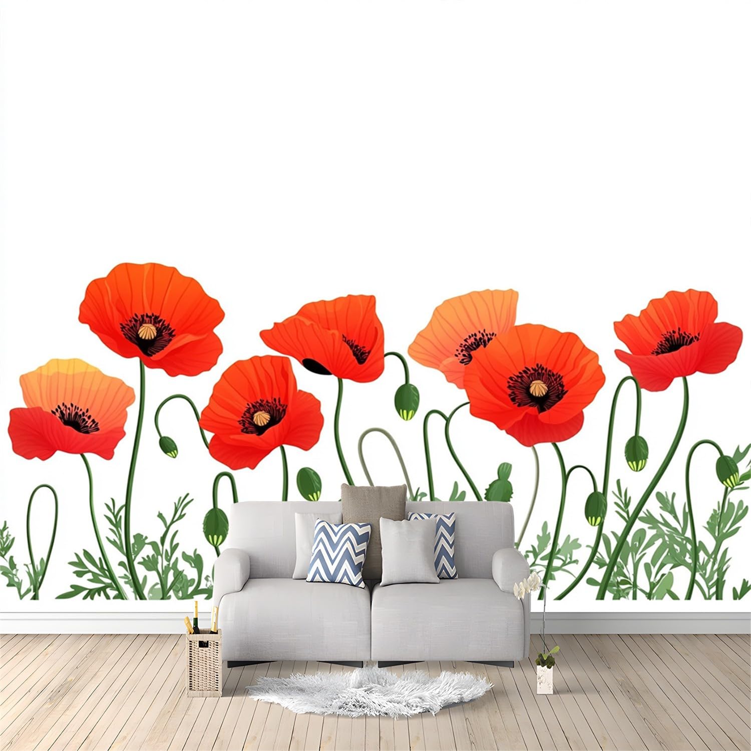 Tapeta na ścianę tapeta w rolce kwiaty maki dekoracja pokoju dziecięcego pokój dziewczęcy akademik efekt 3D czerwony biały klej papierowa dekoracja 250 x 175 cm