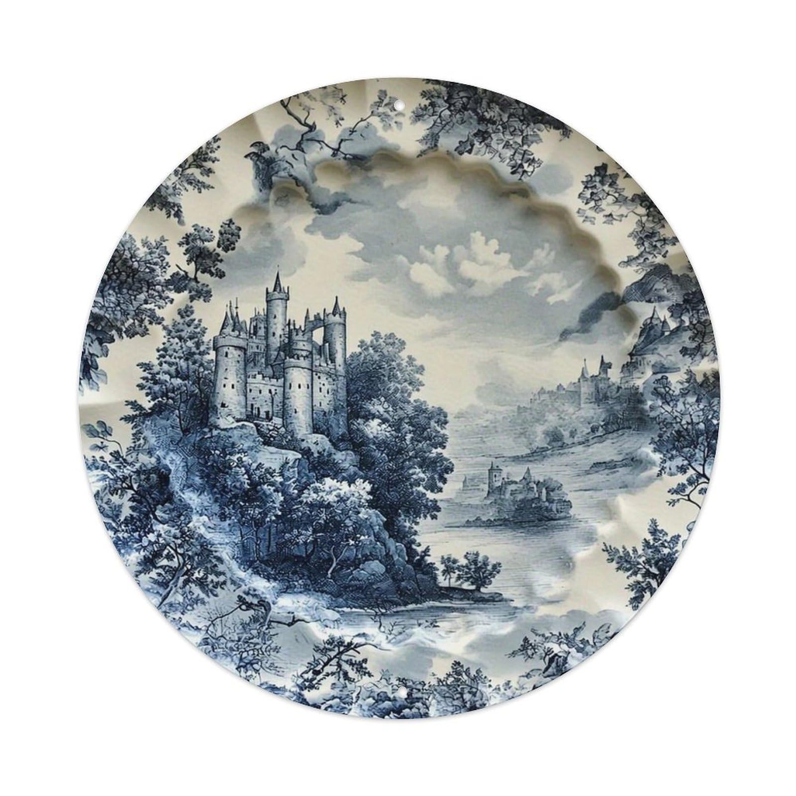 Blue And White Castle Scene Metal Tin Sign Plaque