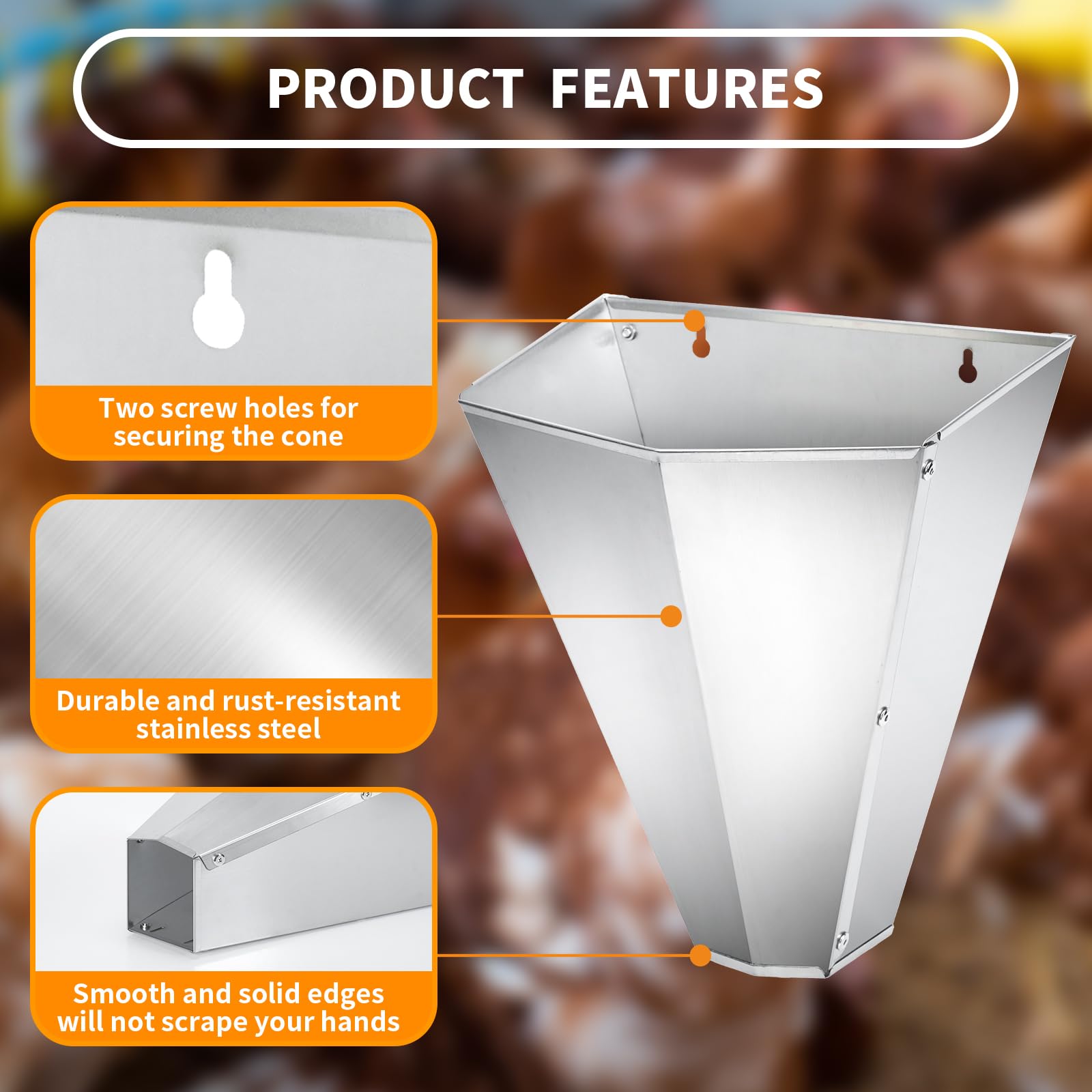 Cono de retención de pollo de acero galvanizado de gran tamaño para aves de corral, adecuado para capas grandes, asadores, asadores y pavos de hasta 14 libras, cono de matar con parte trasera