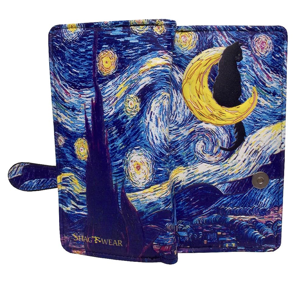 Shag Wear Cat Van Gogh Large Animal Wallet for Women and Teen Girls Vegan Faux Leather 7" Black2