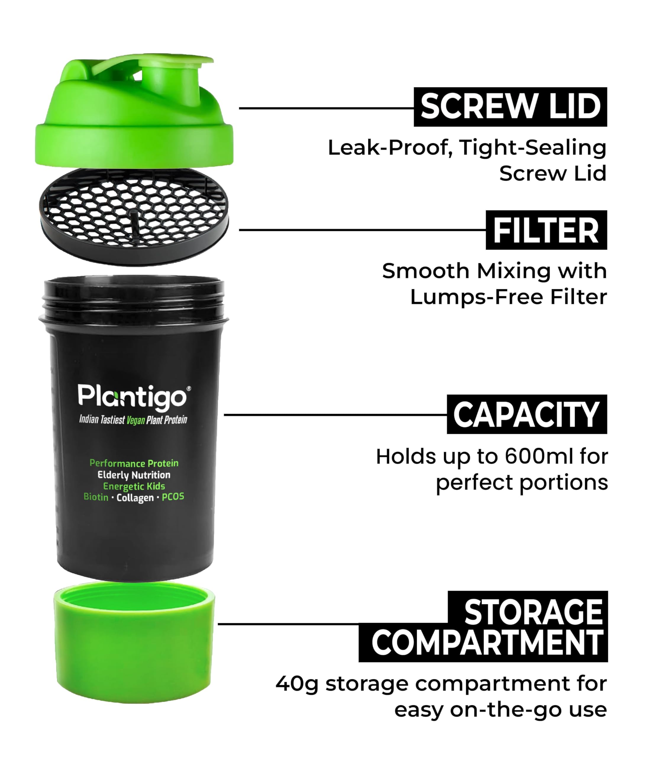 Plantigo Clean Plant Protein Powder for Men, Women -24g Protein, 4g Fiber, 4g BCAA, 2g Leucine, Antioxidants, 11 Vitamins, 8 Minerals, Brown Rice, Pea (Swiss Chocolate Flavored + Protein Sipper 600ml) 4