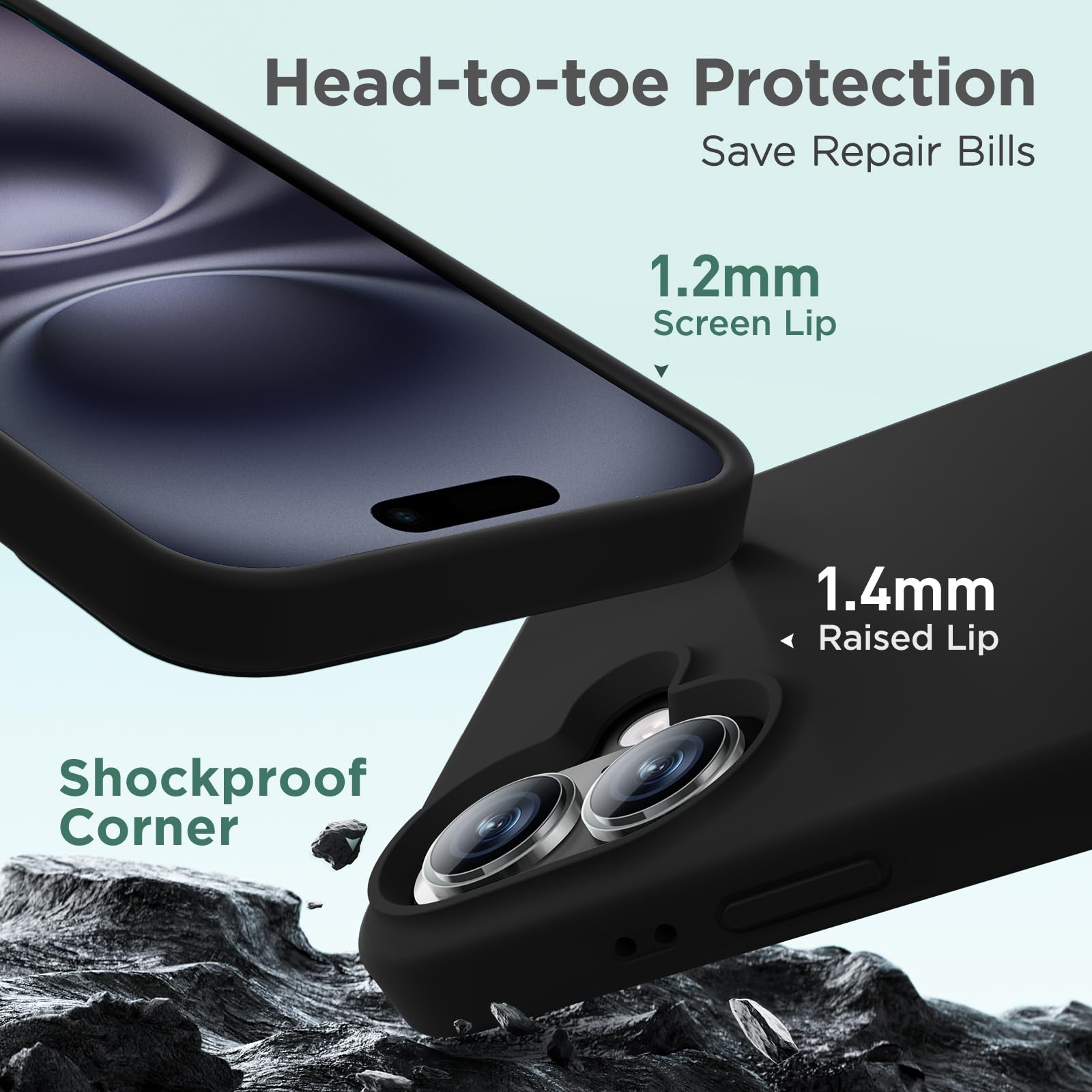 Cordking Schutzhülle für iPhone 16 Plus, Silikon, ultradünn, stoßfest, mit weichem kratzfestem Mikrofaserfutter, 17 cm (6,7 Zoll), Schwarz