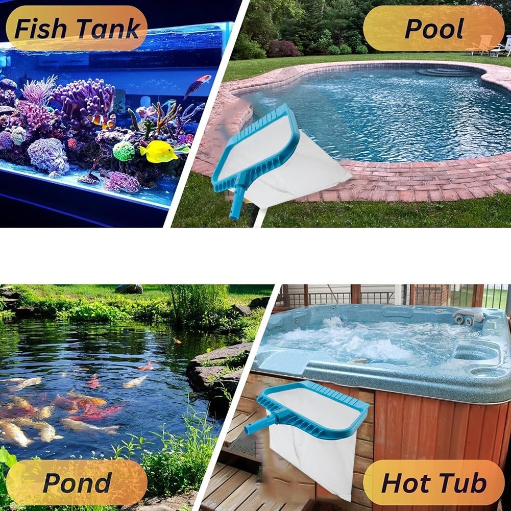 YJDOORPLAY Épuisette de piscine avec sac en maille fine, écumoire pour bassins de natation, spas, fontaines, cadre robuste, poignée télescopique, outil de nettoyage léger des débris