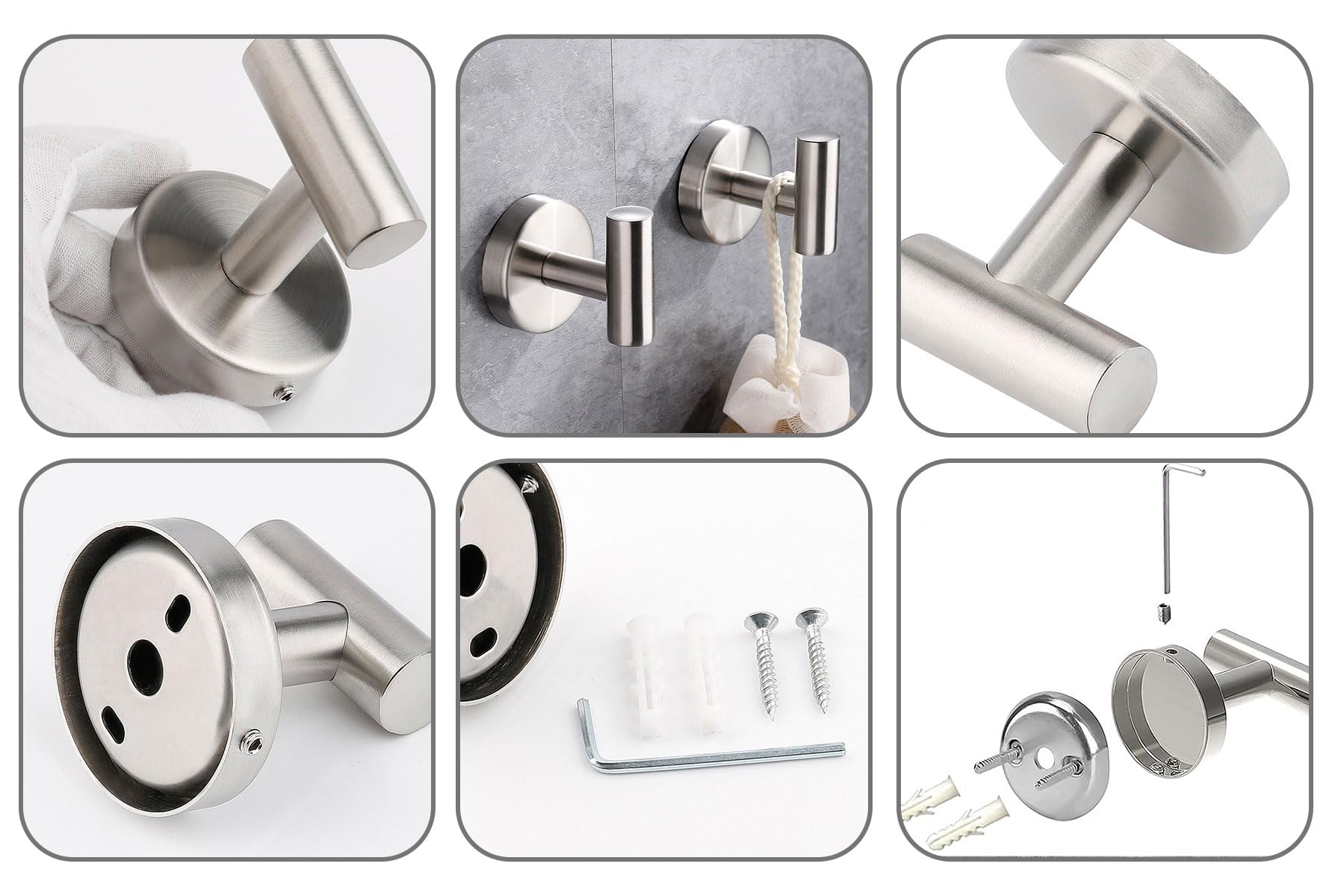 Betadistor Set di 5 accessori da bagno in acciaio inossidabile, portasciugamani resistenti a parete, supporto per carta igienica, anello per asciugamani, gancio per asciugamano, set di