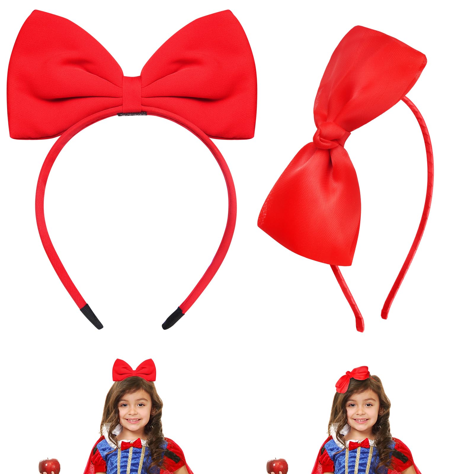 2PC Red Bow Headband for Women Girls Lace Bow Headbands Accessories for Halloween Cosplay