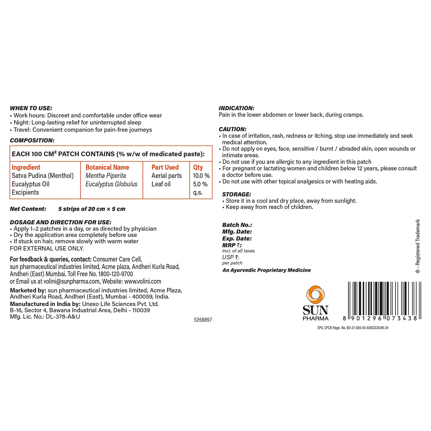 Volini Feminine Pain Relief Patch | Relief from Cramps | Pack of 5 — Amazon image 2