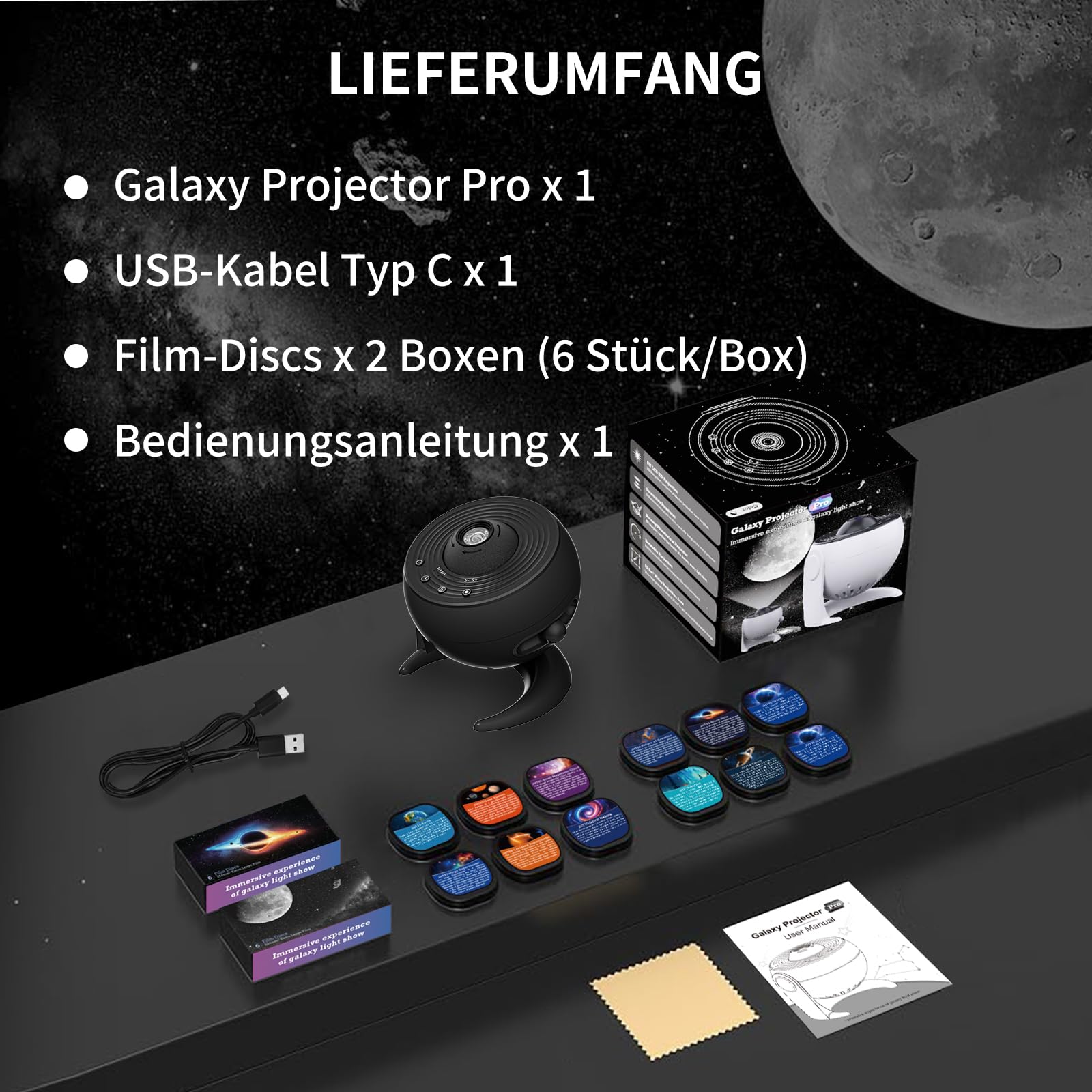 FlyEagle Sternenhimmel Projektor, 13-in-1 Galaxy Projektor, LED Sternenhimmel mit Timer, Deckenprojektor 360° Rotation, Zimmerplanetarium für Kinder Erwachsene Geschenk, Schwarz