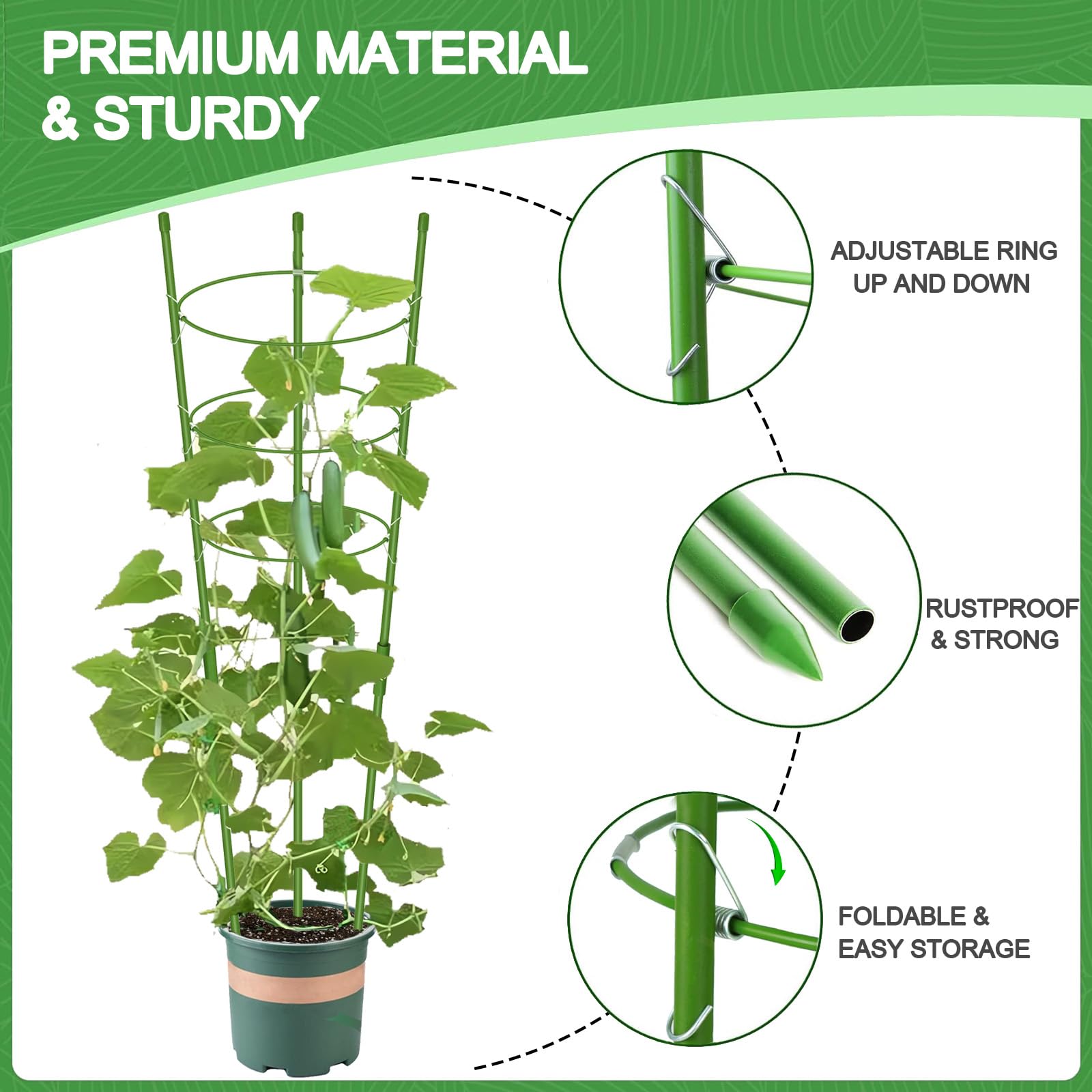KLS Paquete de 3 jaulas de tomate para macetas, soporte para plantas de tomate, jaulas de tomates plegables de 36 pulgadas, enrejado de jardín para plantas trepadoras, kit de enrejado de tomate con