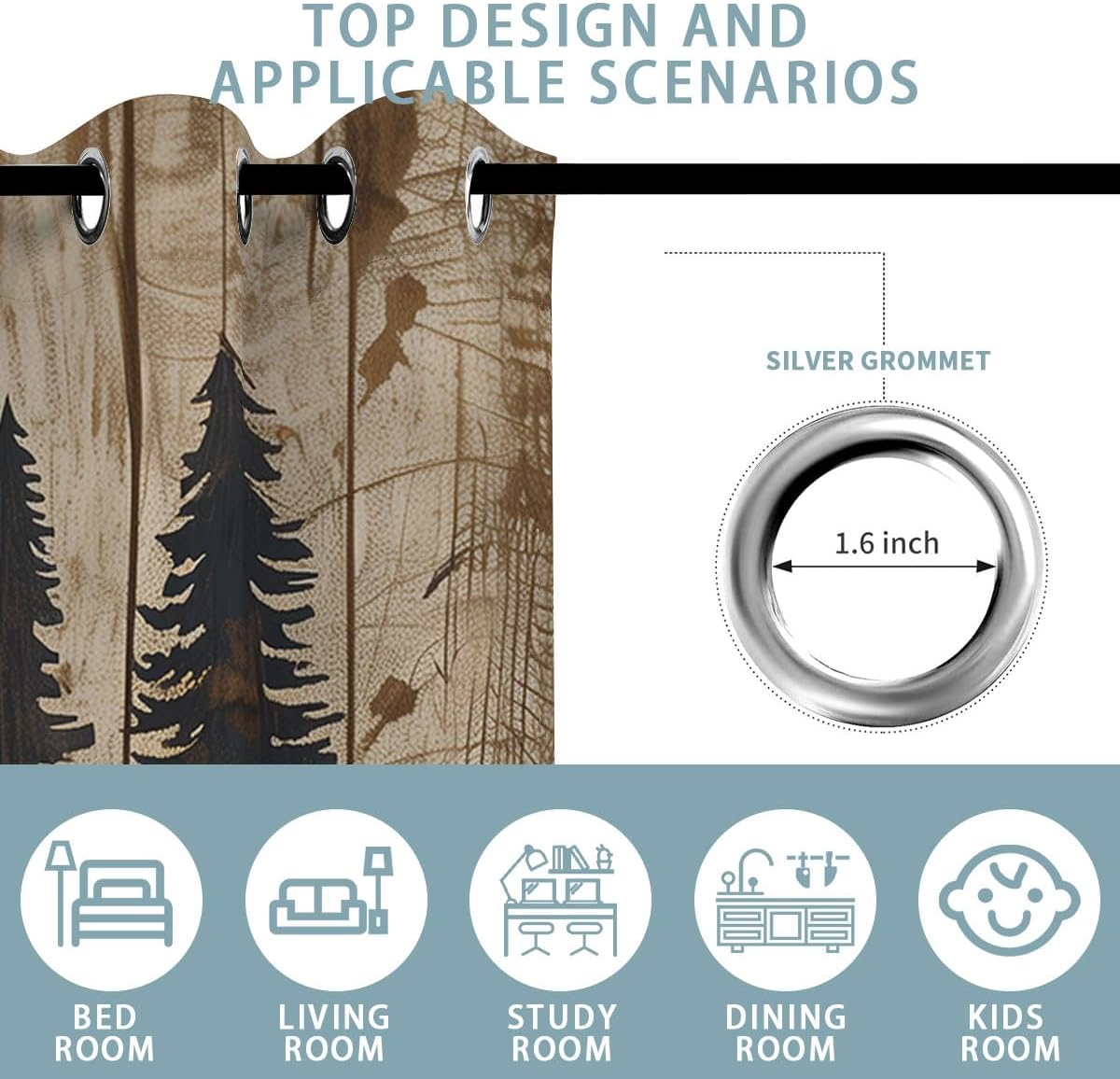Bear Blackout Curtains for Girls Boy Home Decor, Wild Animals Rustic Cabin Forest Wooden Board Grommet Thermal Insulated Drapes Darkening Window Curtain for Bedroom Living Room, 84 x 84 Inch