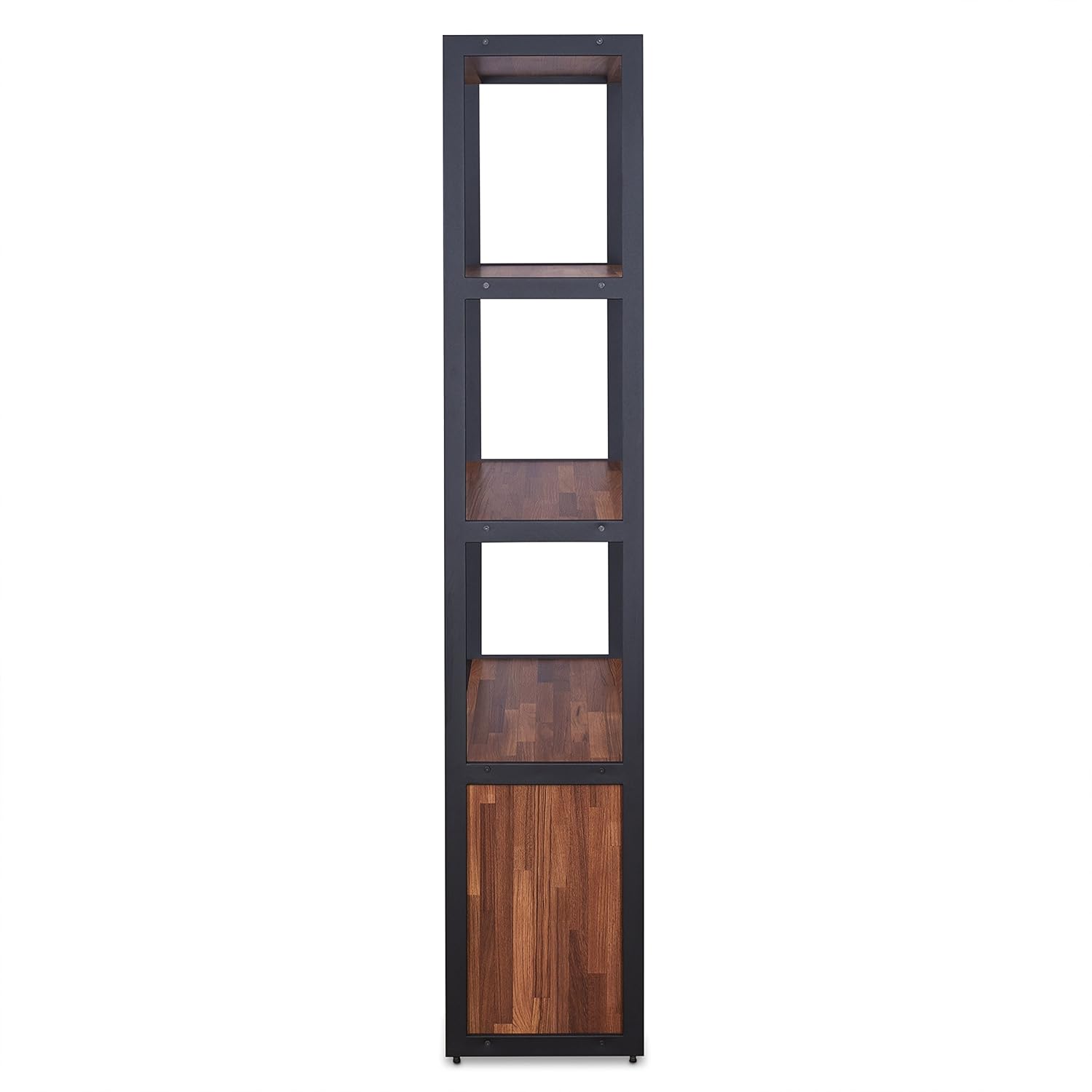 Modern Black Wood Bookcase with Faux Leather Doors, 32"x70"