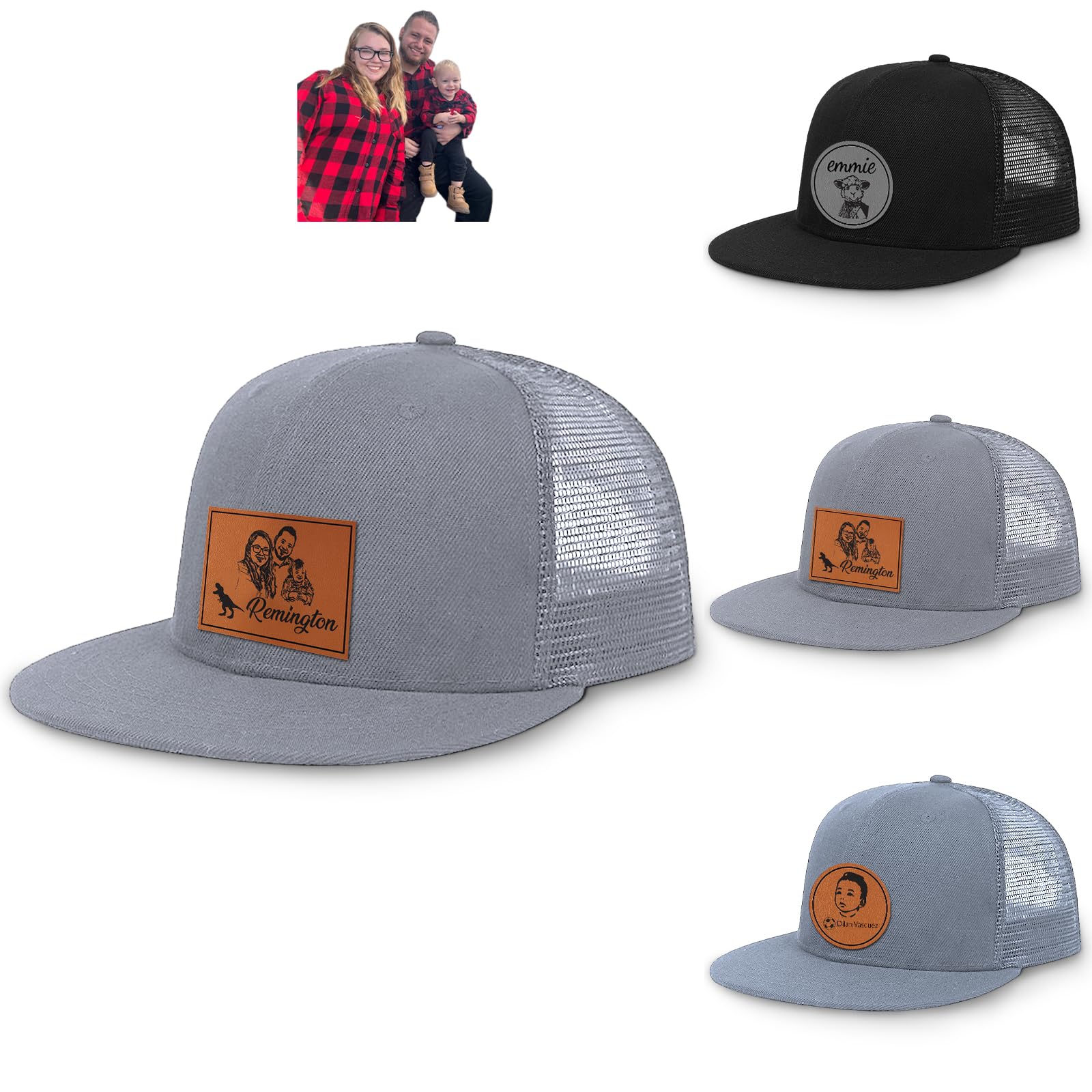 Personalized Kid Engraved Photo Baseball Cap: Custom Gray-Black Sun Hat - Adjustable Snapback Trucker Caps for Child