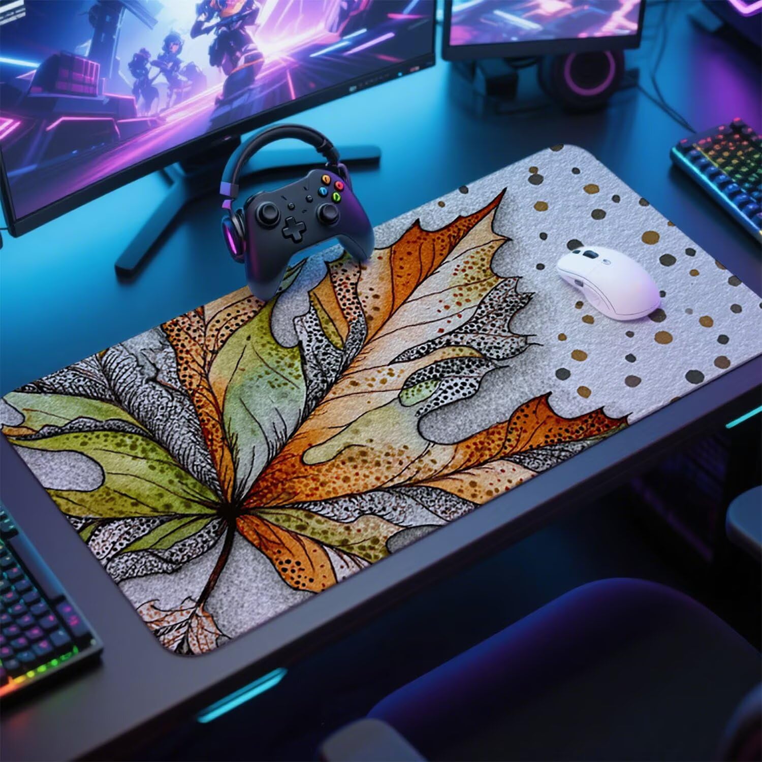 Abstrakcyjna podkładka pod mysz pod mysz pod mysz do gier XXL 1200 x 600 x 3 mm podkładka pod mysz gumowa liście duża podkładka pod rękę dla graczy akcesoria PC antypoślizgowe i wodoodporne, do