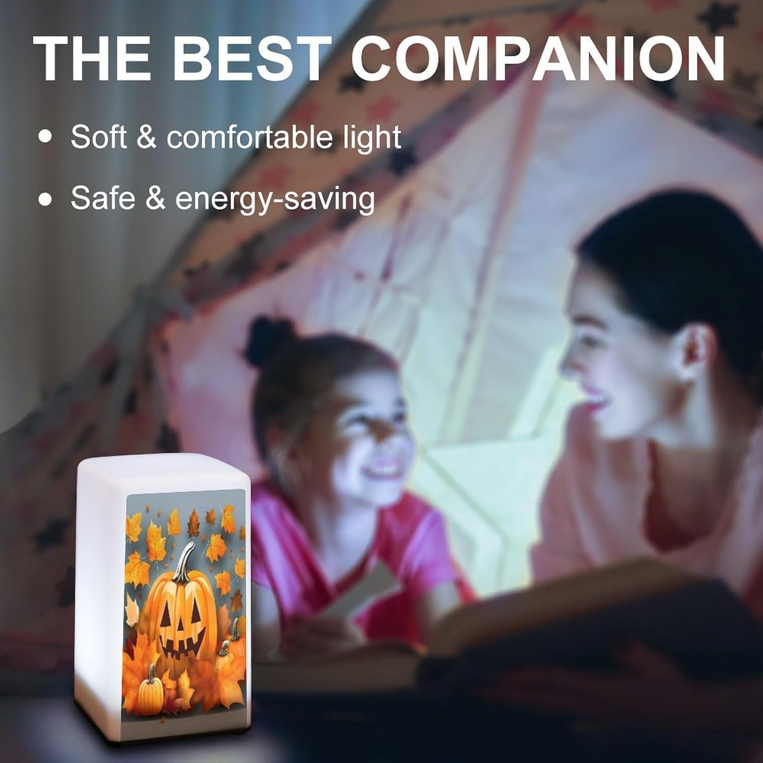 Cordless Night Light Battery Powered Dimmable Lamp for Reading Autumn Leaves Thanksgiving Day Pumpkin Small Desk Lamp for Bedroom Living Room Office