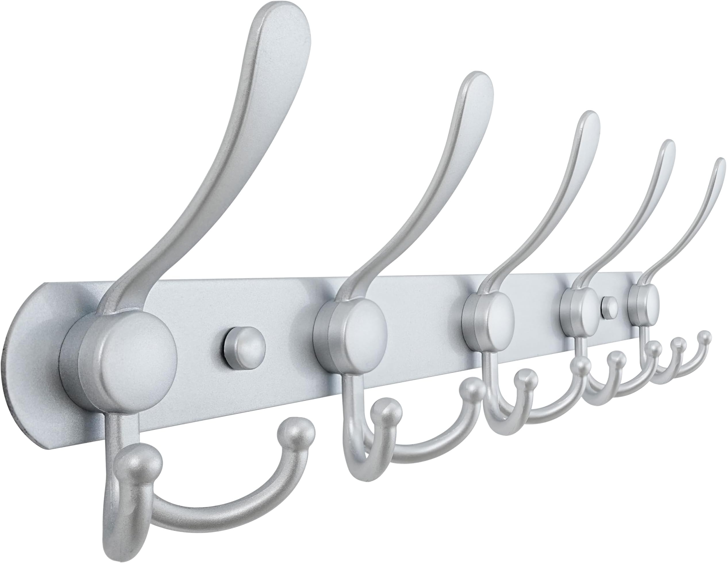 Dseap Coat Rack Wall Mounted - 5 Tri Hooks, Heavy Duty, Stainless Steel, Metal Coat Hook Rail for Coat Hat Towel Purse Robes Mudroom Bathroom Entryway, Silver